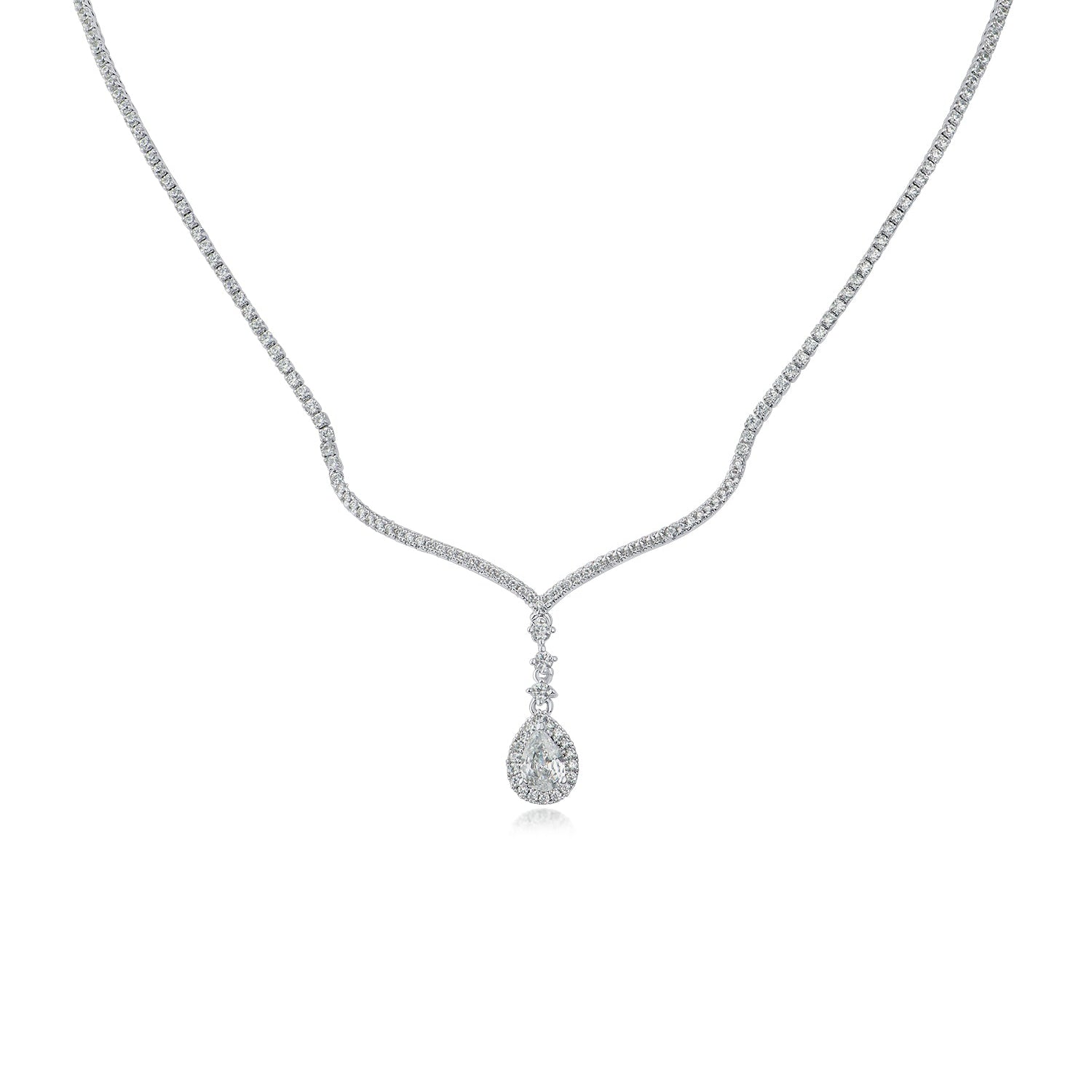 Collar con colgante de zirconia cúbica pera con halo en latón bañado en rodio, foto 1