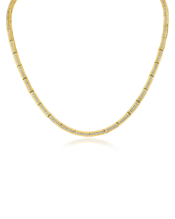 Collar tipo gargantilla con zirconias cúbicas en engaste pavé en latón bañado en oro de 14K, foto 1