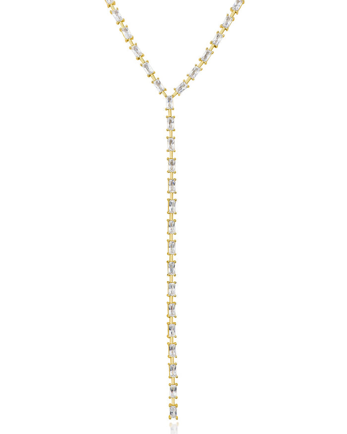 Baguette Cubic Zirconia Y-Necklace in Gold-Plated Brass, photo 2