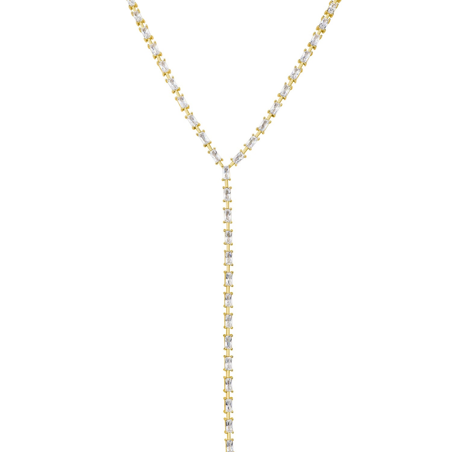 Baguette Cubic Zirconia Y-Necklace in Gold-Plated Brass, photo 1