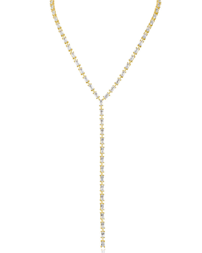 Baguette Cubic Zirconia Y-Necklace in Gold-Plated Brass, photo 1