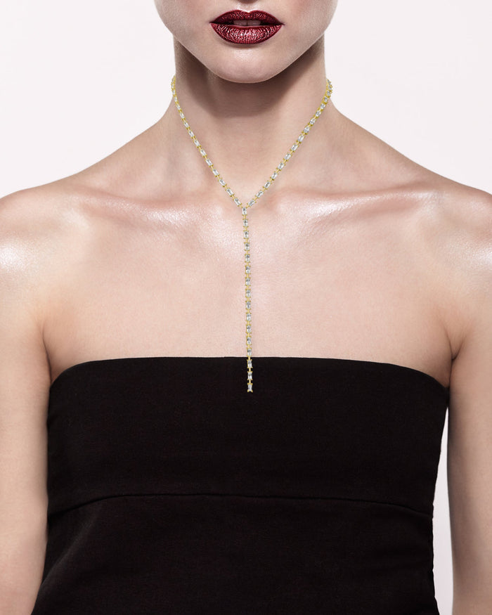 Baguette Cubic Zirconia Y-Necklace in Gold-Plated Brass, photo 3