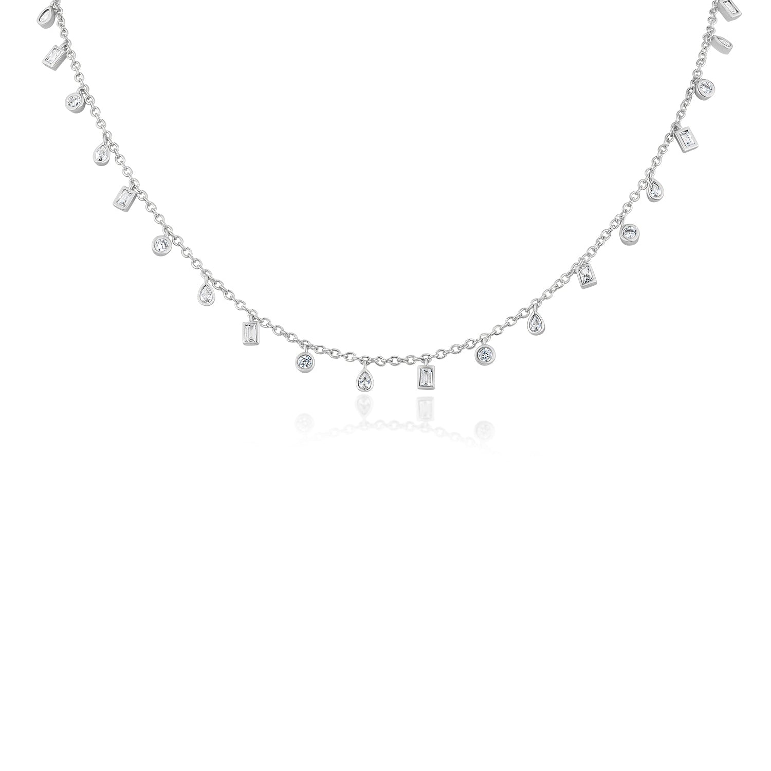 Collar con dijes mini de zirconia cúbica de varias formas en latón bañado en rodio, foto 1
