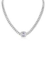 Emerald-Cut Cubic Zirconia Chunky Chain Necklace in Rhodium-Plated Brass