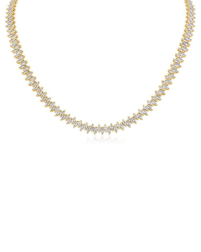 Collar tenis con zirconias cúbicas marquesa alternadas en latón bañado en oro o en rodio, foto 2