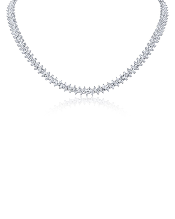 Collar tenis con zirconias cúbicas marquesa alternadas en latón bañado en oro o en rodio, foto 1