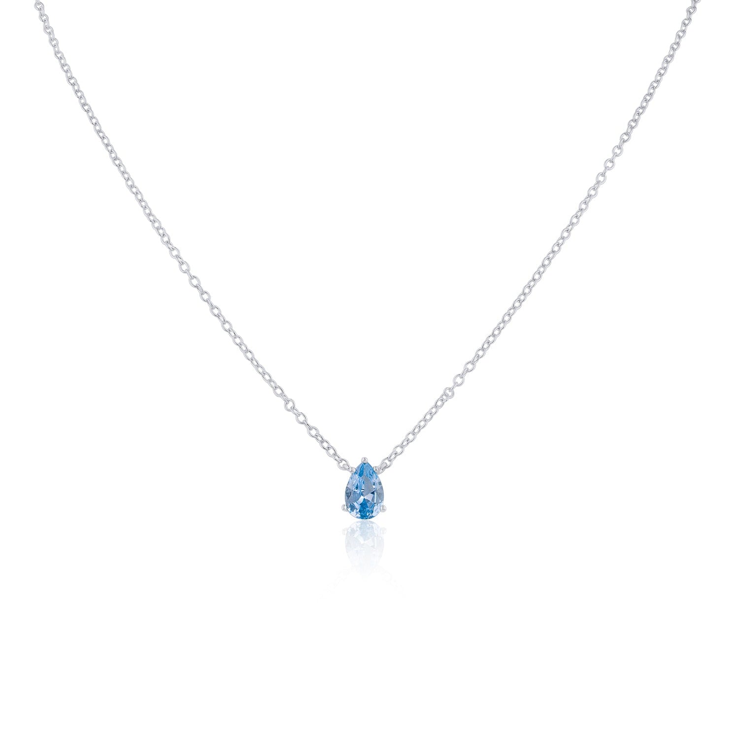 Pear Cubic Zirconia Pendant Necklace in Rhodium-Plated Brass, photo 1