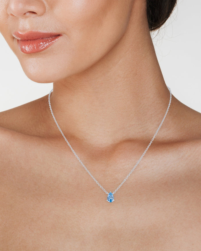 Pear Cubic Zirconia Pendant Necklace in Rhodium-Plated Brass, photo 3