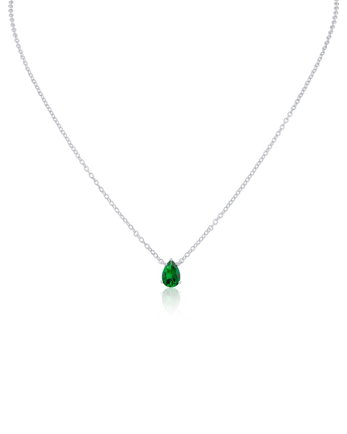 Pear Cubic Zirconia Pendant Necklace in Rhodium-Plated Brass, photo 2