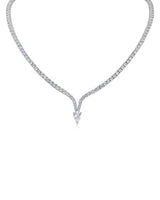 Pear Cubic Zirconia Drop Collar Necklace in Rhodium-Plated Brass