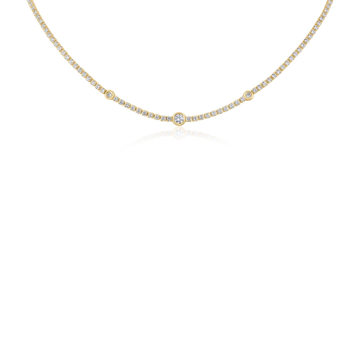 Collar tenis de estaciones de bisel redondas con zirconias cúbicas en latón en tono dorado o bañado en rodio, foto 1