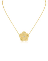 Cubic Zirconia Large Clover Pendant Necklace in Plated Brass