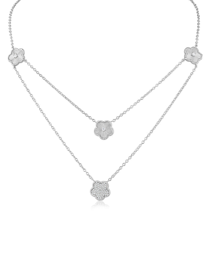 Pavé Cubic Zirconia Clover Double Strand Necklace in Plated Brass, photo 2