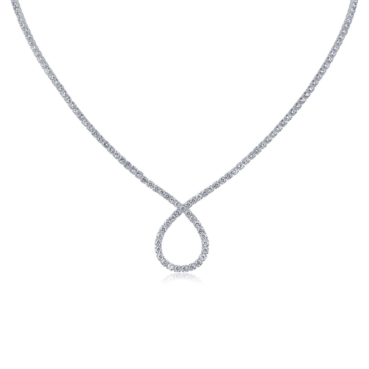 Pavé Cubic Zirconia Infinity Tennis Necklace in Rhodium-Plated Brass, photo 1