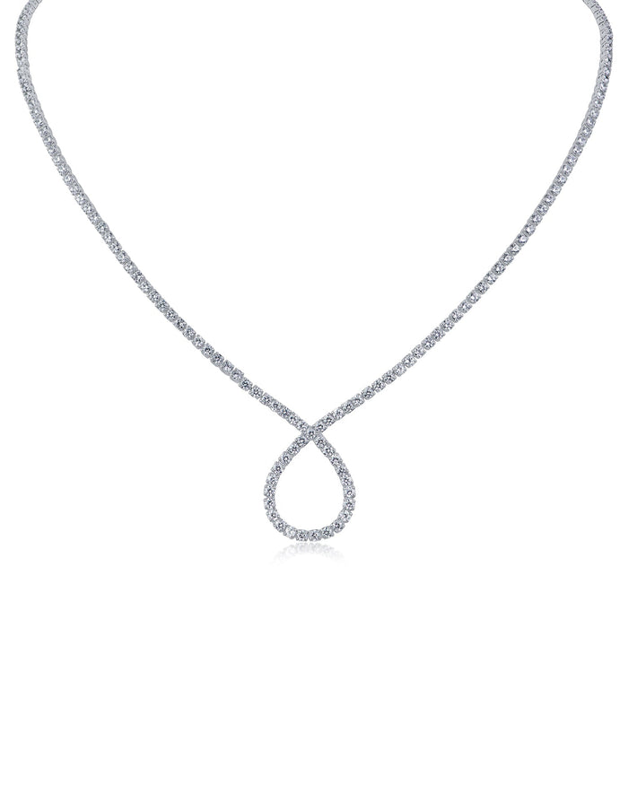 Pavé Cubic Zirconia Infinity Tennis Necklace in Rhodium-Plated Brass, photo 1