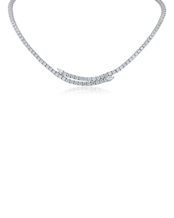 Cubic Zirconia Bypass Wrap Tennis Necklace in Rhodium-Plated Brass, photo 1