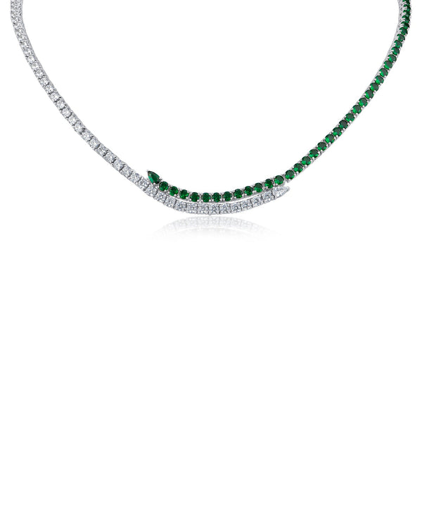 Cubic Zirconia Bypass Wrap Tennis Necklace in Rhodium-Plated Brass, photo 2