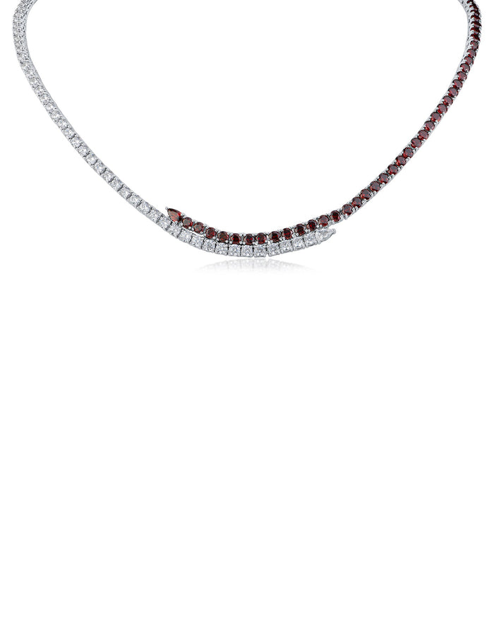 Cubic Zirconia Bypass Wrap Tennis Necklace in Rhodium-Plated Brass, photo 3