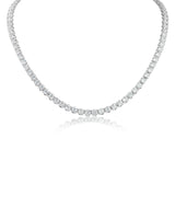 Round Cubic Zirconia Four-Prong Tennis Necklace in Rhodium-Plated Brass
