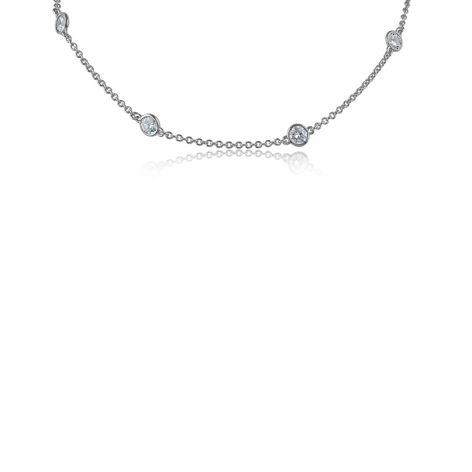 Bezel-Set Round Cubic Zirconia Station Necklace in Rhodium-Plated Brass, photo 1
