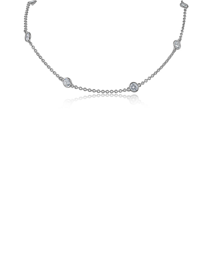 Bezel-Set Round Cubic Zirconia Station Necklace in Rhodium-Plated Brass, photo 1