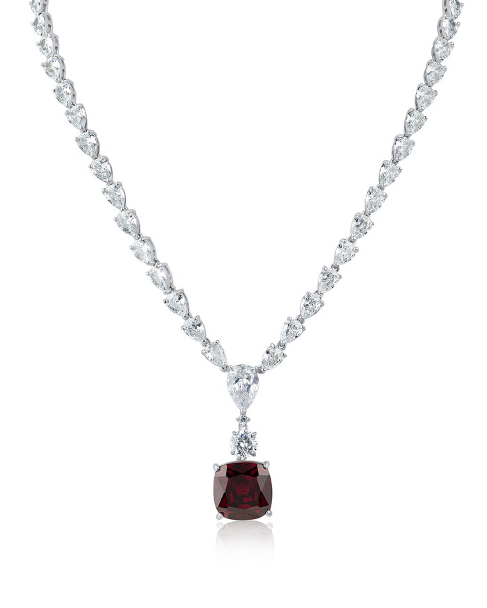 Collar con gota de zirconia cúbica roja talla cojín en latón bañado en rodio, foto 1