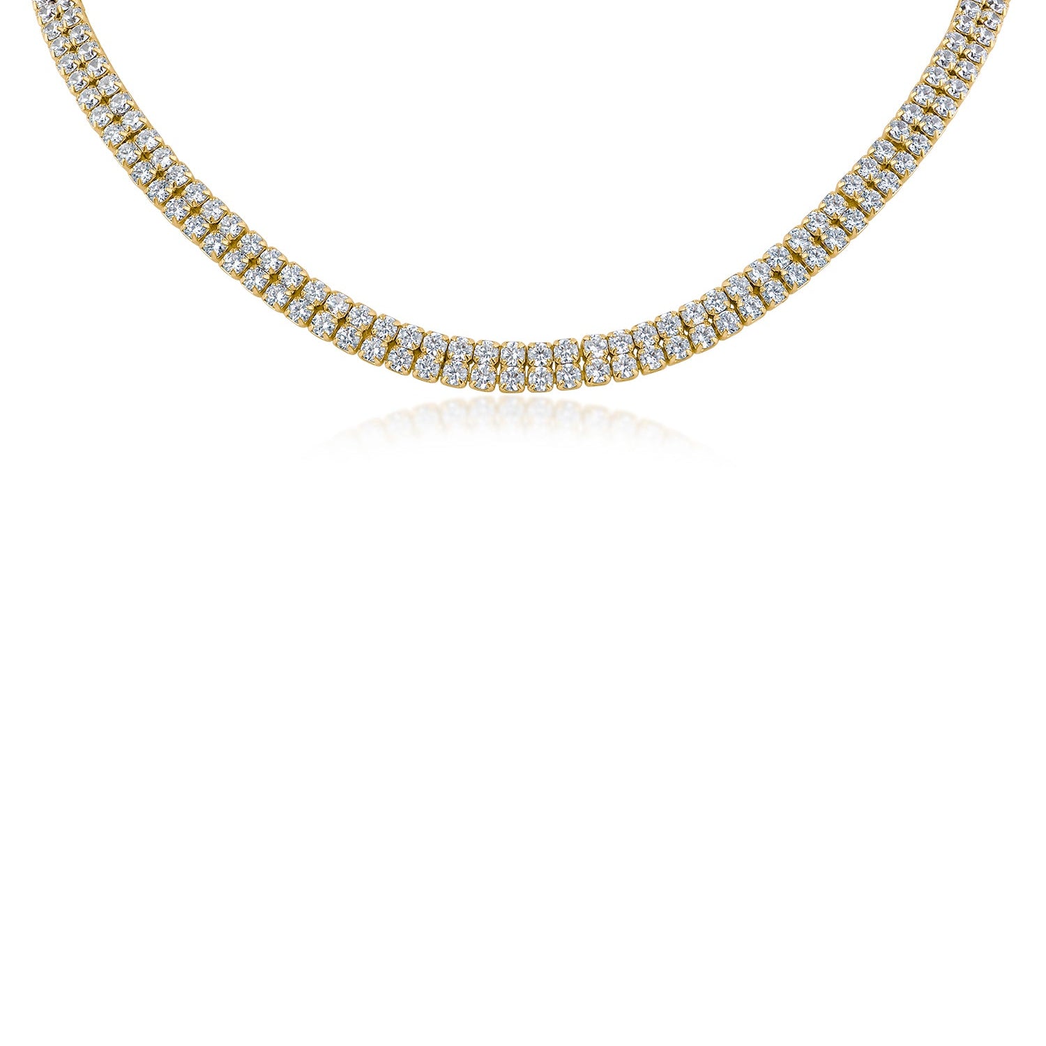 Collar tipo gargantilla de doble hilera con zirconias cúbicas redondas en latón bañado en oro, foto 1