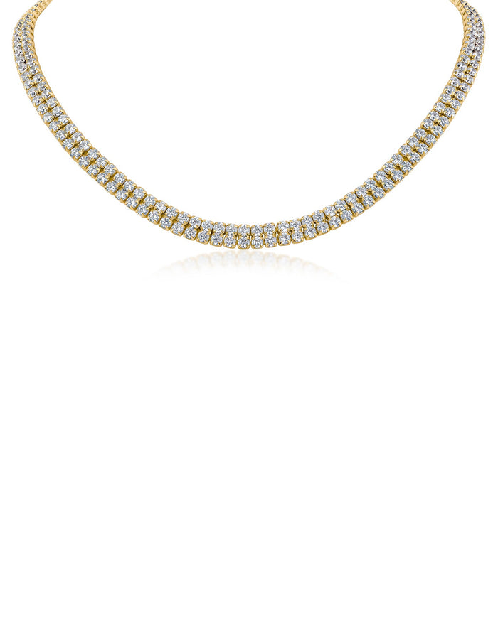 Collar tipo gargantilla de doble hilera con zirconias cúbicas redondas en latón bañado en oro, foto 1