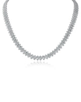 Round Cubic Zirconia Triple Chevron Necklace in Rhodium-Plated Brass