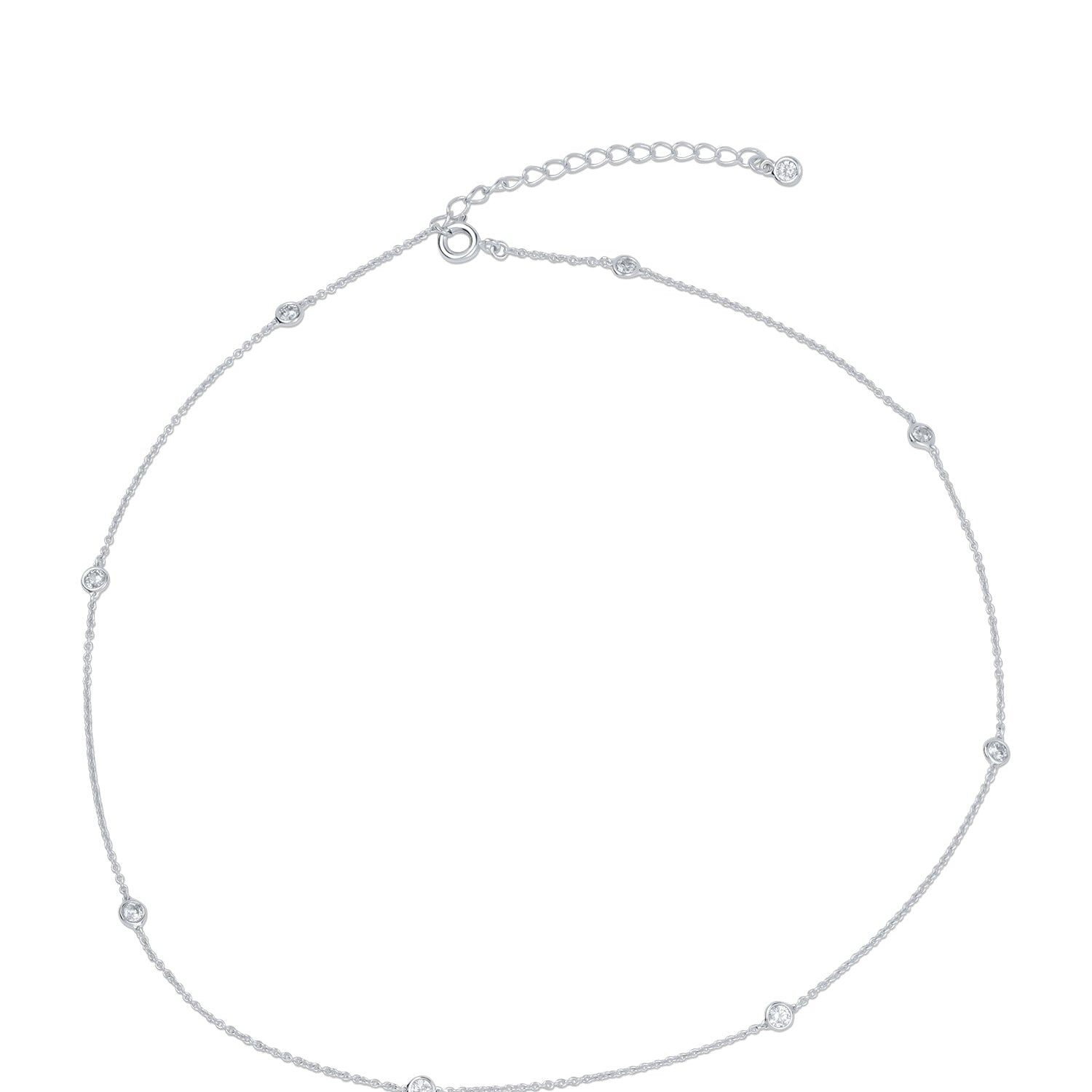 Collar de estaciones delicado con zirconias cúbicas redondas en latón bañado en rodio, foto 1