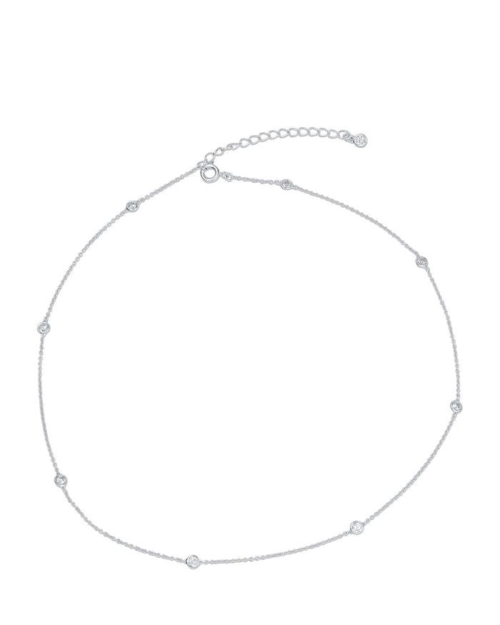 Collar de estaciones delicado con zirconias cúbicas redondas en latón bañado en rodio, foto 1