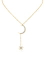Collar con colgante de luna y estrella con zirconias cúbicas en engaste pavé en latón bañado en oro amarillo, foto 1