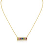 Collar con colgante de barra con zirconias cúbicas baguette arcoíris en latón bañado en oro amarillo, foto 1