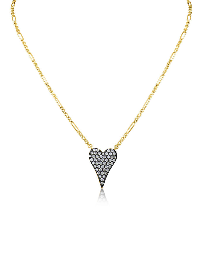 Pavé Round Cubic Zirconia Heart Pendant Chain Necklace in Brass, photo 2