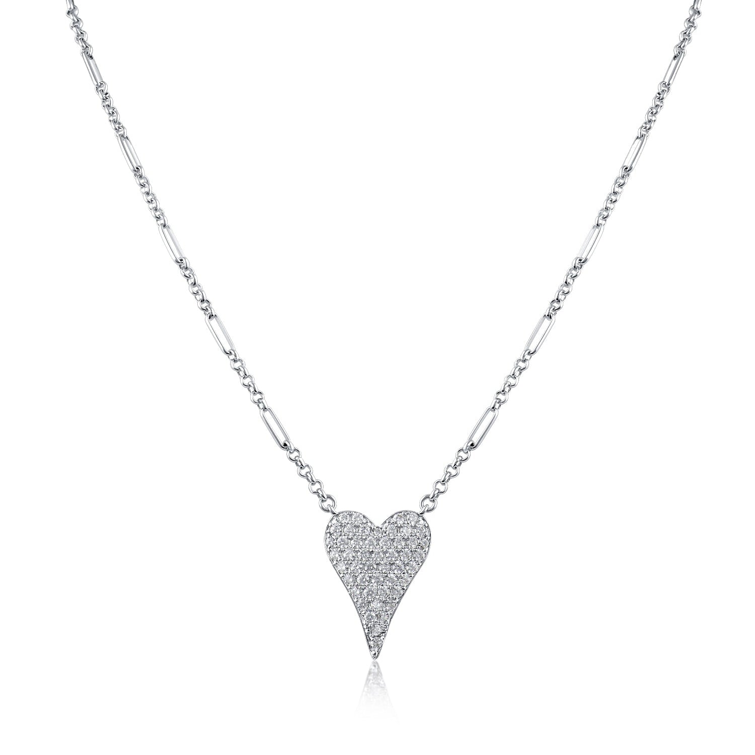 Pavé Round Cubic Zirconia Heart Pendant Chain Necklace in Brass, photo 1
