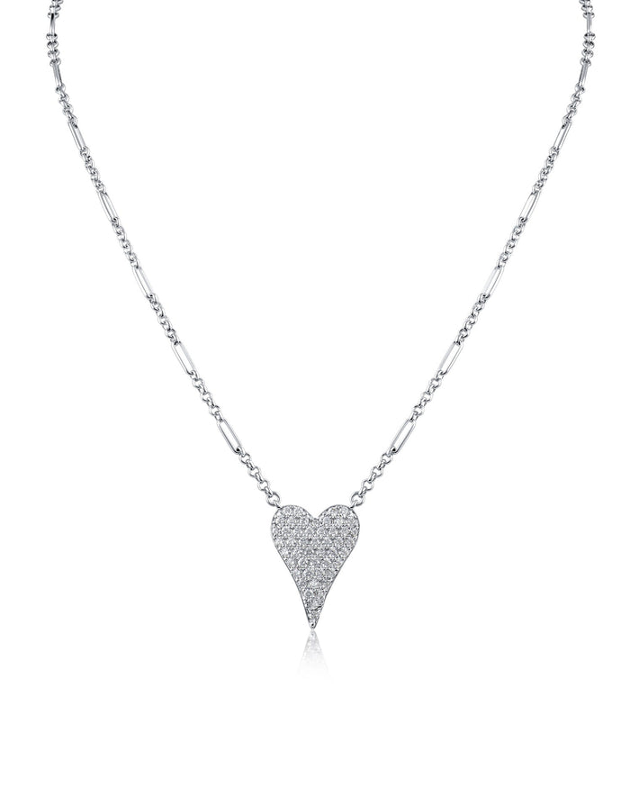 Pavé Round Cubic Zirconia Heart Pendant Chain Necklace in Brass, photo 1