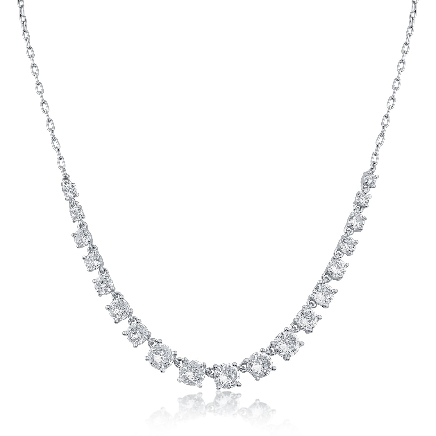 Graduated Round Cubic Zirconia and Chain Necklace in Rhodium-Plated Brass, photo 1