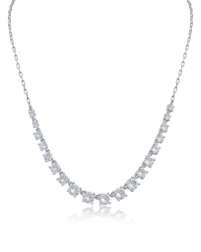 Graduated Round Cubic Zirconia and Chain Necklace in Rhodium-Plated Brass, photo 1