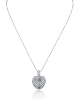 Pavé Cubic Zirconia Heart Pendant Necklace in Rhodium-Plated Brass