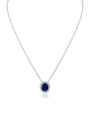 Collar con colgante halo de zirconia cúbica ovalada azul o verde en latón bañado en rodio, foto 1