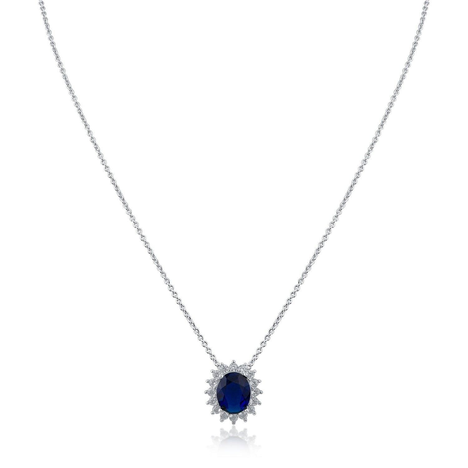 Collar con colgante halo de zirconia cúbica ovalada azul o verde en latón bañado en rodio, foto 1