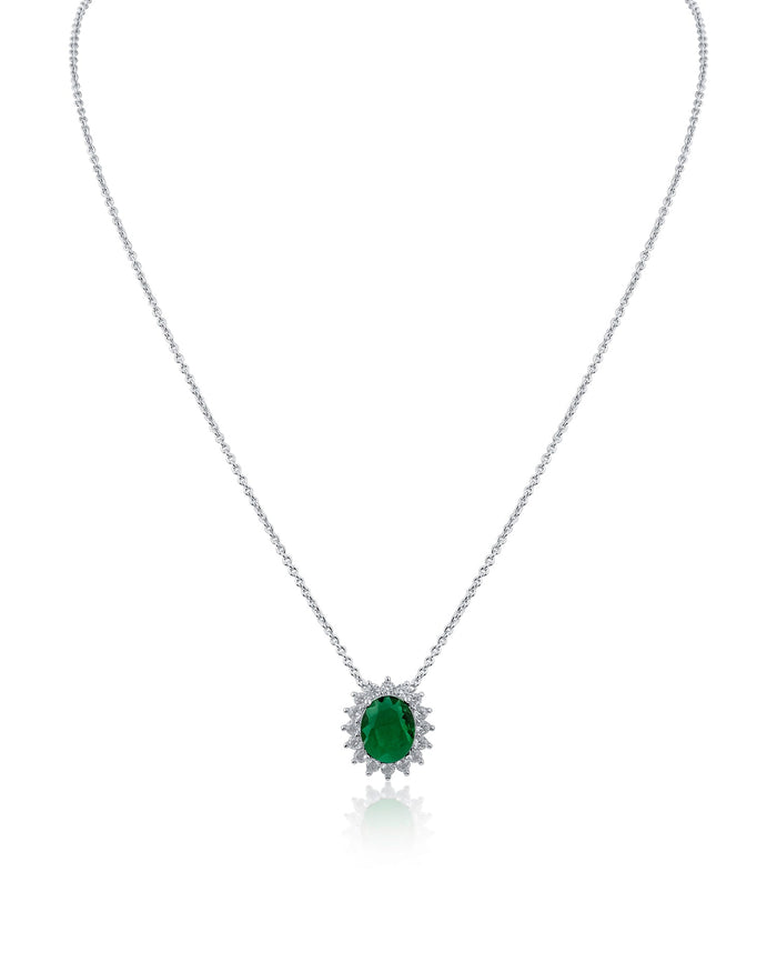 Collar con colgante halo de zirconia cúbica ovalada azul o verde en latón bañado en rodio, foto 2