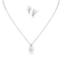 Cubic Zirconia and White Bead Pendant and Earring Set in Rhodium-Plated Brass, photo 1