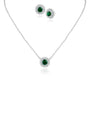 Green Cubic Zirconia Halo Stud Earring and Pendant Set in Rhodium-Plated Brass, photo 1