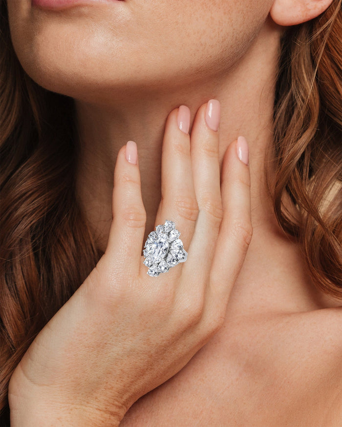 Anillo de zirconias cúbicas marquesa y pera en latón bañado en rodio, foto 2