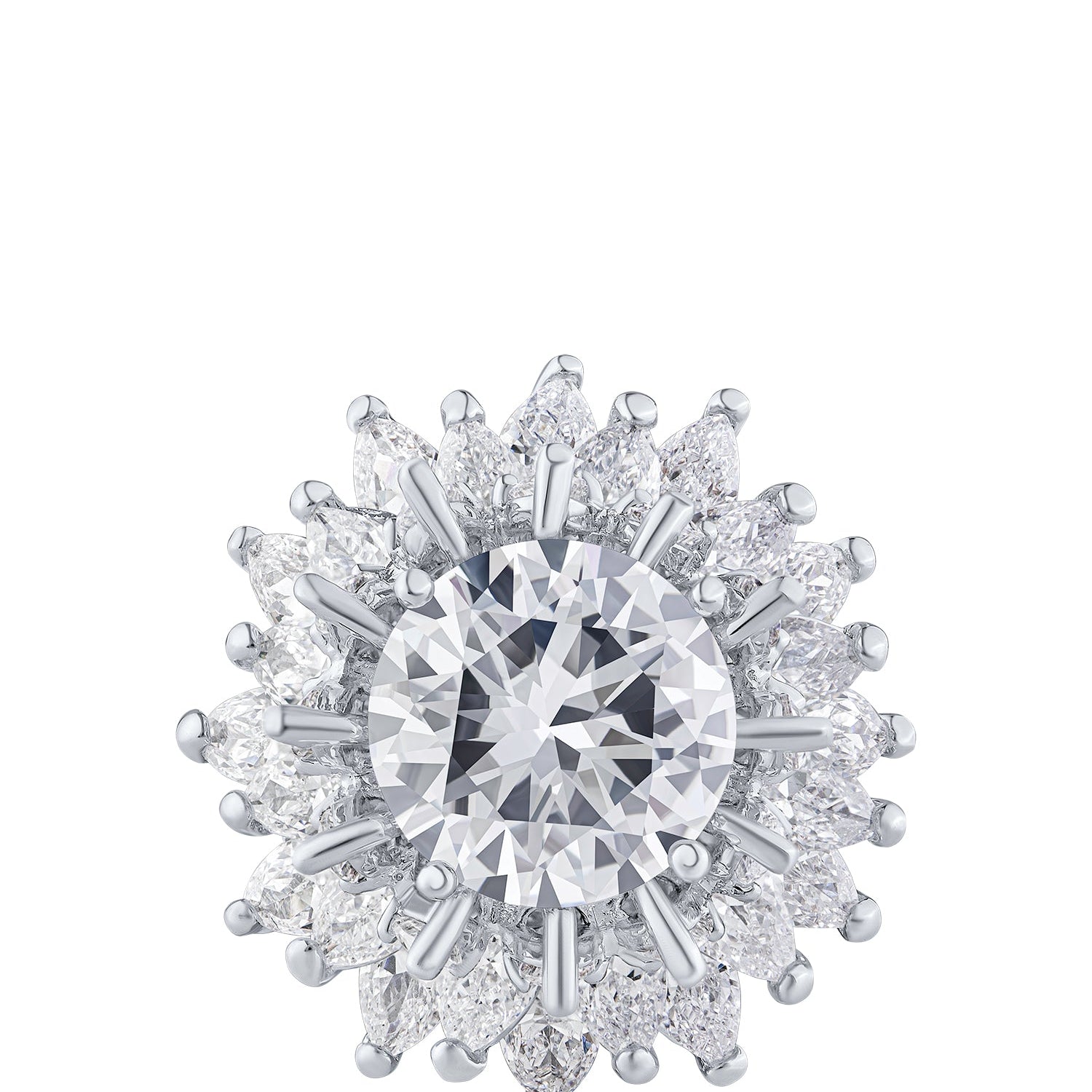 Anillo floral con zirconias cúbicas de varias tallas en latón bañado en rodio, foto 1