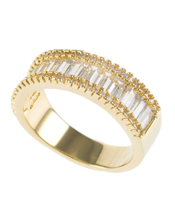 Anillo de eternidad con zirconias cúbicas baguette y pavé en latón bañado en oro, foto 1
