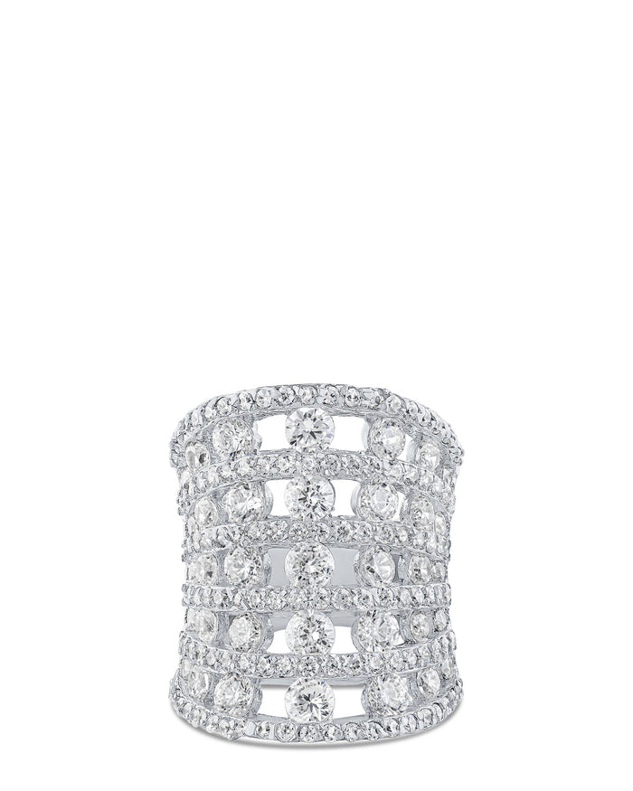 Anillo horizontal de cinco hileras con zirconias cúbicas en latón bañado, foto 1