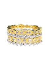 Cubic Zirconia Four-Band Stack Ring in Gold-Plated and Rhodium-Plated Brass