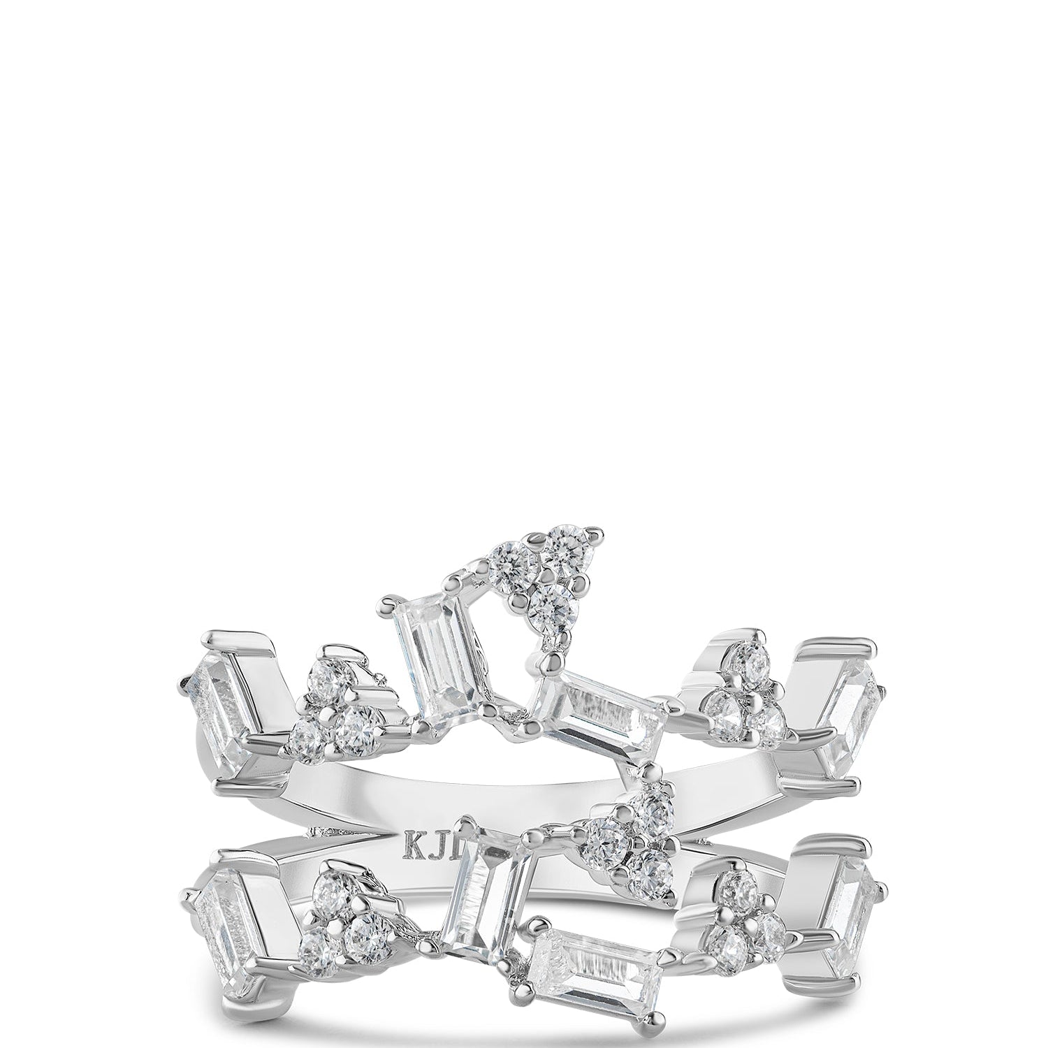 Mixed Cubic Zirconia Double Cluster Ring in Rhodium-Plated Brass, photo 1